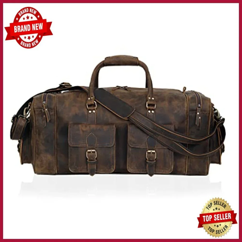 Large Leather Travel Duffel Bag for Men, 24